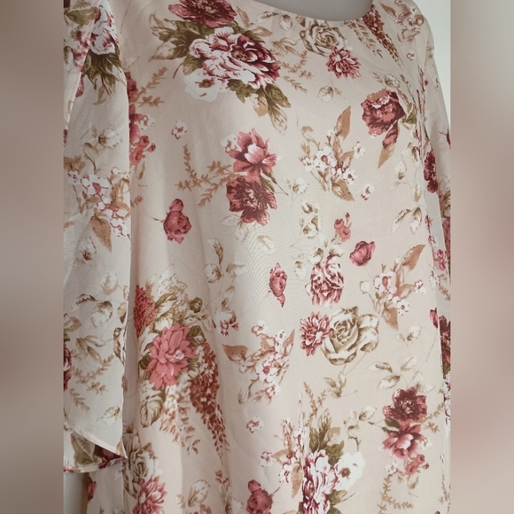 Cream Cottagecore Red Floral Feminine Boho NEINEIWU blouse Size S (#1,162) - Picture 5 of 9